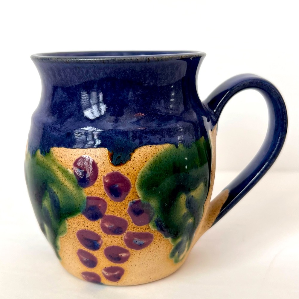 Signed Art Studio Grape Vine Design Pottery Mug